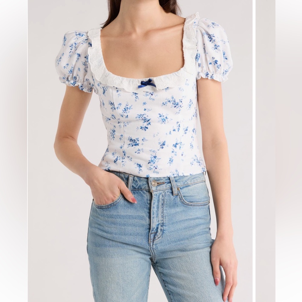 REFORMATION Alice Floral-Print Linen Top - Orlaya print Msrp $189 NWT size 10